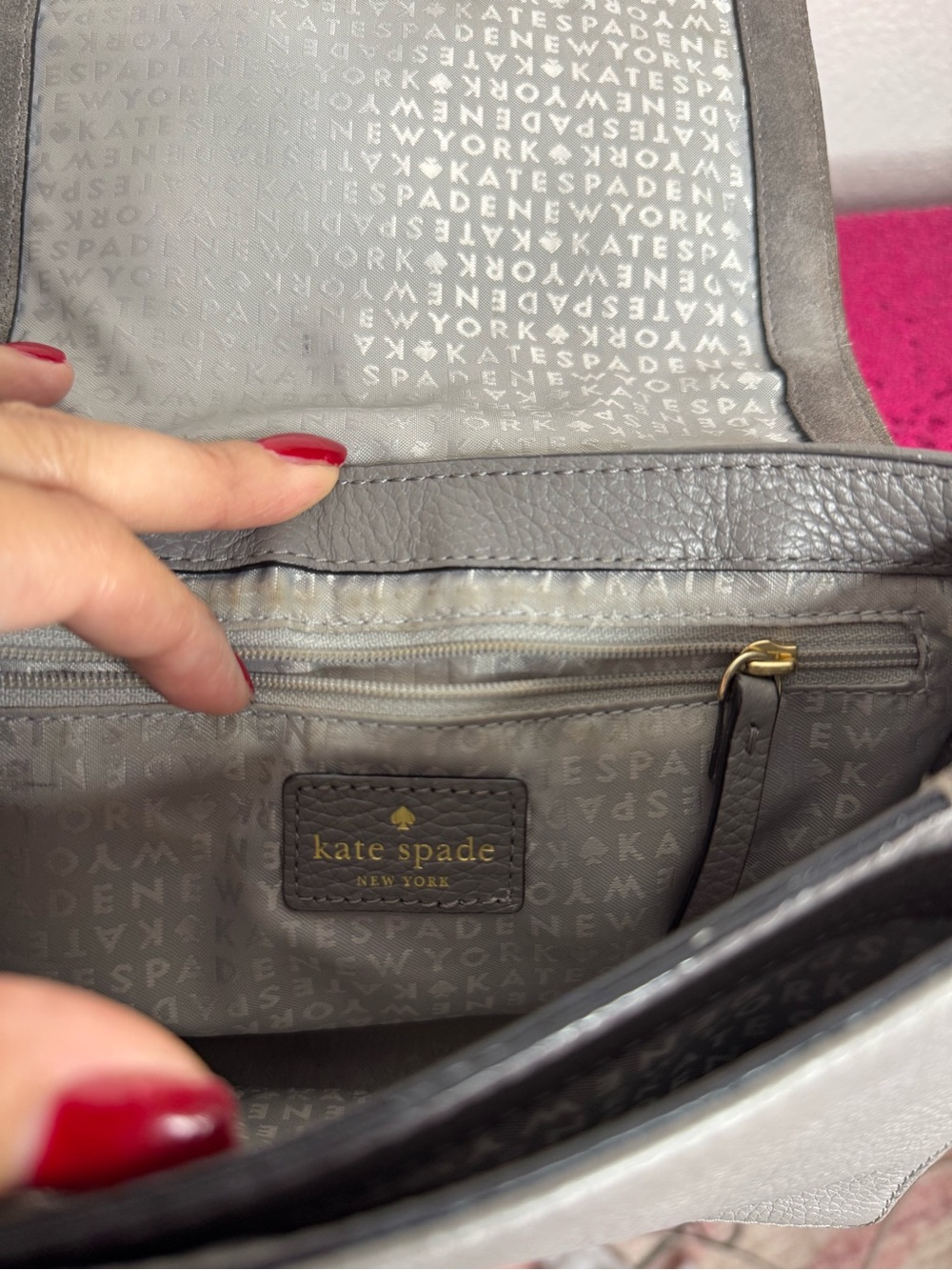 KATE SPADE ♠️ Gray Suede & Leather Crossbody Bag - 6 x 8” inches - Picture 14 of 17